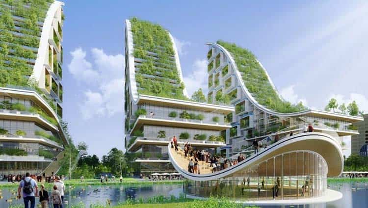 نمایی از یک ساختمان مدرن سبز